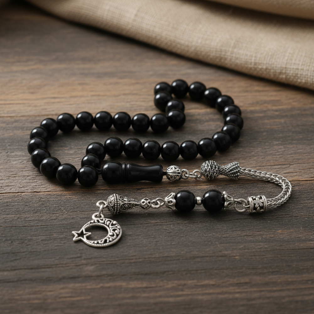 Kararmaz Metal Püsküllü Küre Kesim Rus Oltu Tesbih - 2