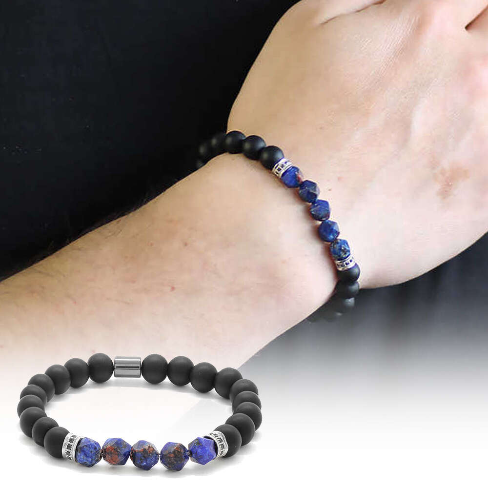 Küre Kesim Oniks-Fasetalı Lapis Doğaltaş Bileklik - 1