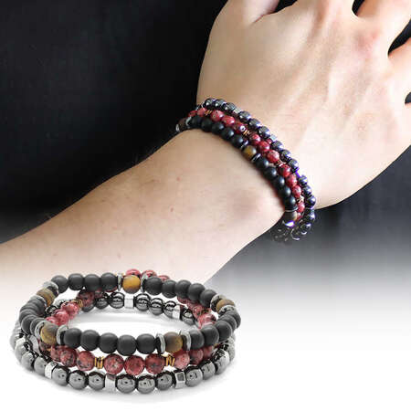 Küre Kesim Oniks-Jasper-Hematit Kombinli Doğaltaş Bileklik - STOKYOK