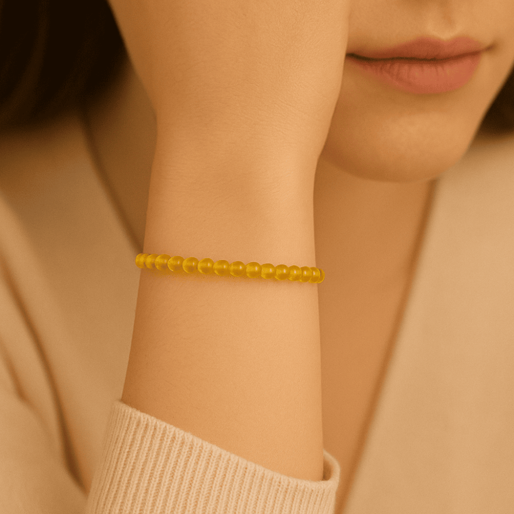 Küre Kesim Sarı Doğal Damla Kehribar Kadın Bileklik - 2