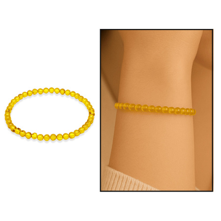 Küre Kesim Sarı Doğal Damla Kehribar Kadın Bileklik - Tesbihane