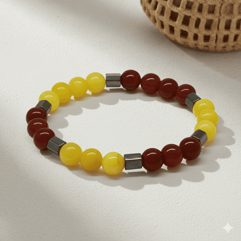 Küre Kesim Sarı Kırmızı Jade Akik Hematit Doğaltaş Erkek Taraftar Bileklik - 3