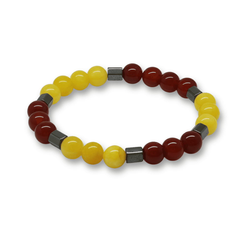 Küre Kesim Sarı Kırmızı Jade Akik Hematit Doğaltaş Erkek Taraftar Bileklik - 4