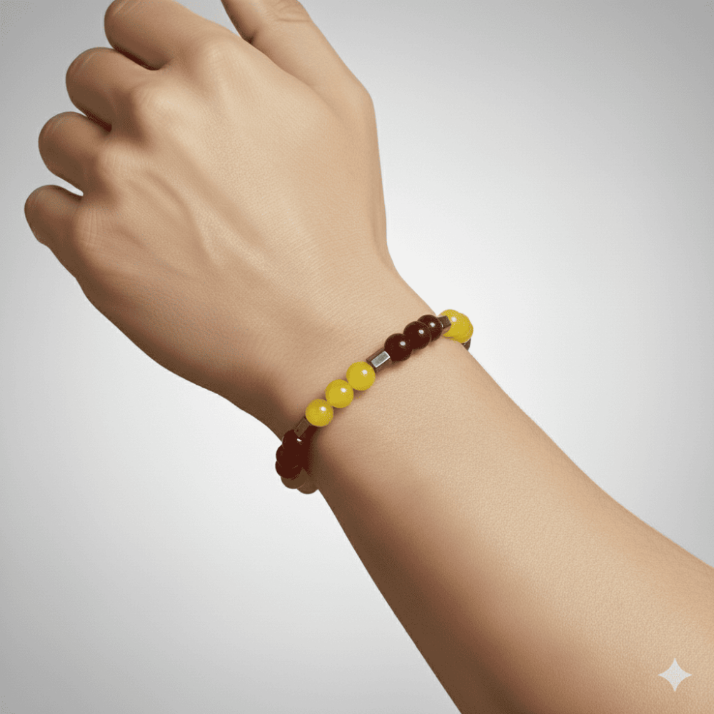 Küre Kesim Sarı Kırmızı Jade Akik Hematit Doğaltaş Erkek Taraftar Bileklik - 2