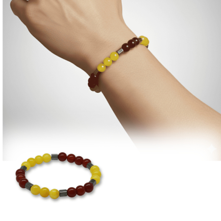 Küre Kesim Sarı Kırmızı Jade Akik Hematit Doğaltaş Erkek Taraftar Bileklik - Tesbihane