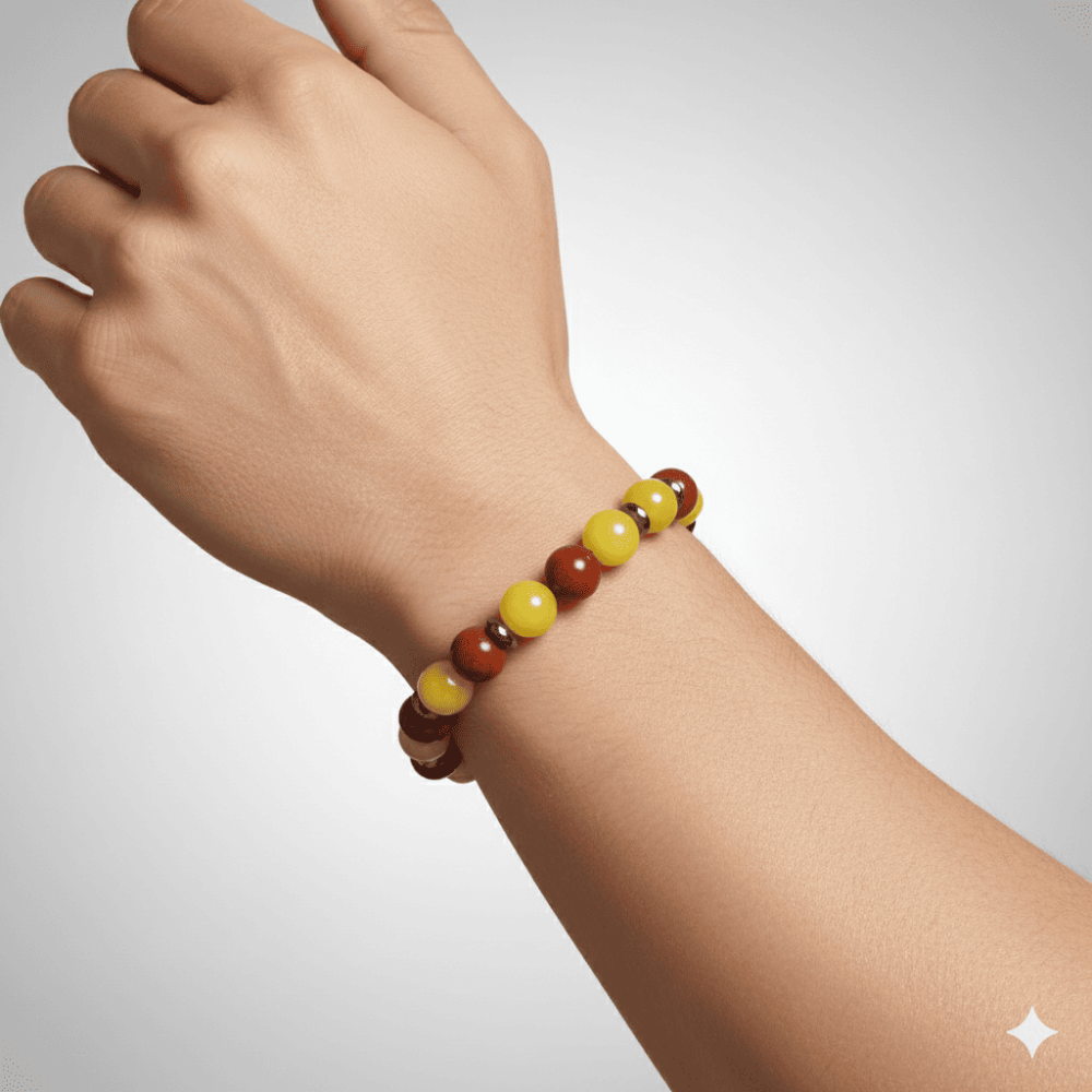 Küre Kesim Sarı Kırmızı Jade Akik Hematit Doğaltaş Erkek Taraftar Bileklik M2 - 2