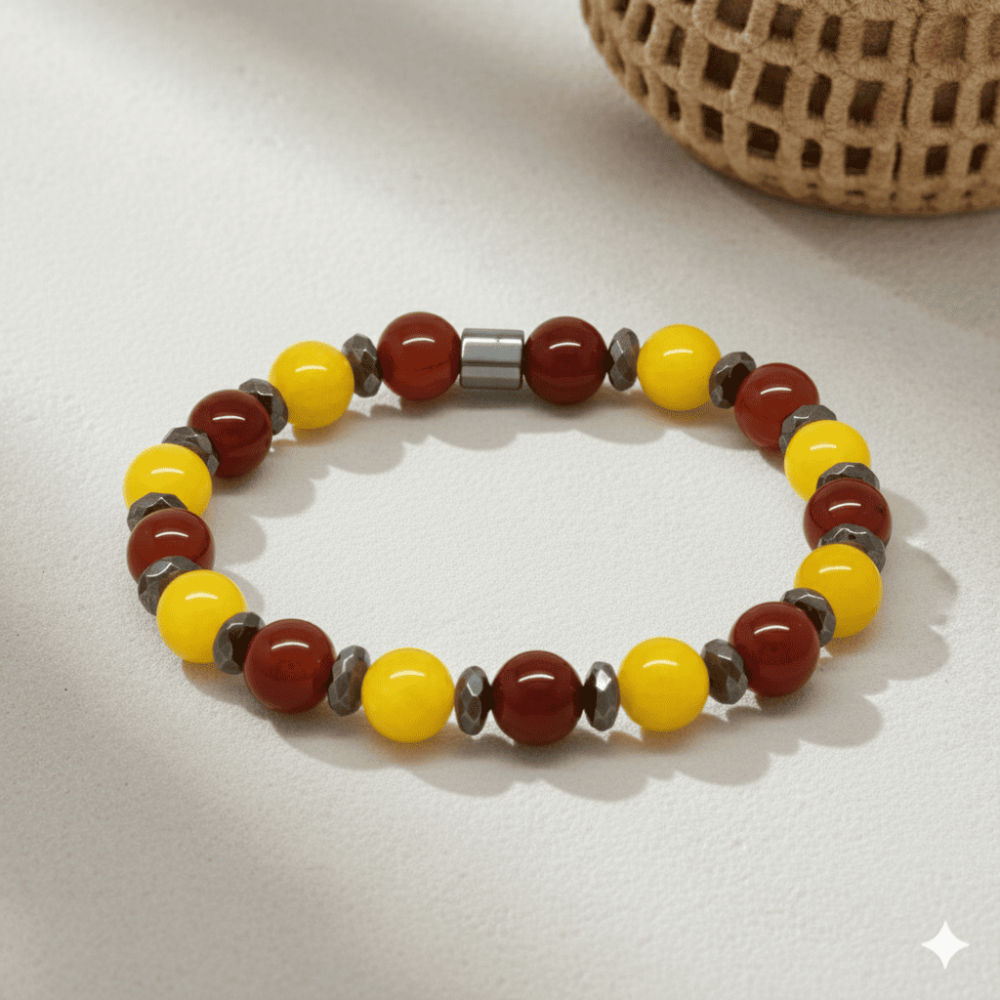 Küre Kesim Sarı Kırmızı Jade Akik Hematit Doğaltaş Erkek Taraftar Bileklik M2 - 3