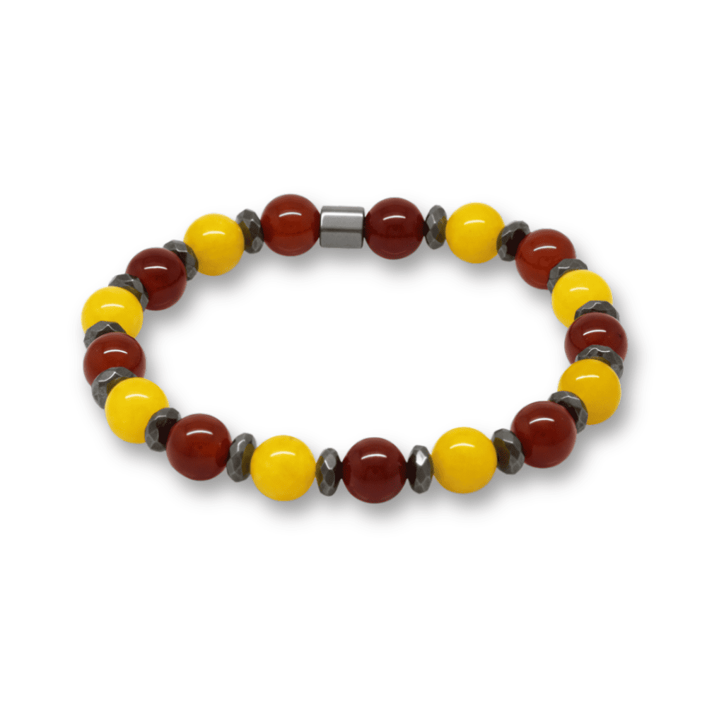 Küre Kesim Sarı Kırmızı Jade Akik Hematit Doğaltaş Erkek Taraftar Bileklik M2 - 4