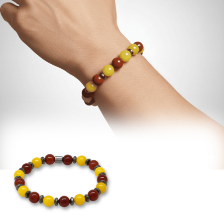 Küre Kesim Sarı Kırmızı Jade Akik Hematit Doğaltaş Erkek Taraftar Bileklik M2 - Tesbihane