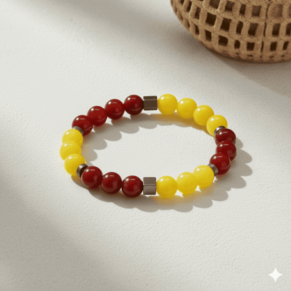 Küre Kesim Sarı Kırmızı Jade Akik Hematit Doğaltaş Kadın Taraftar Bileklik - 3