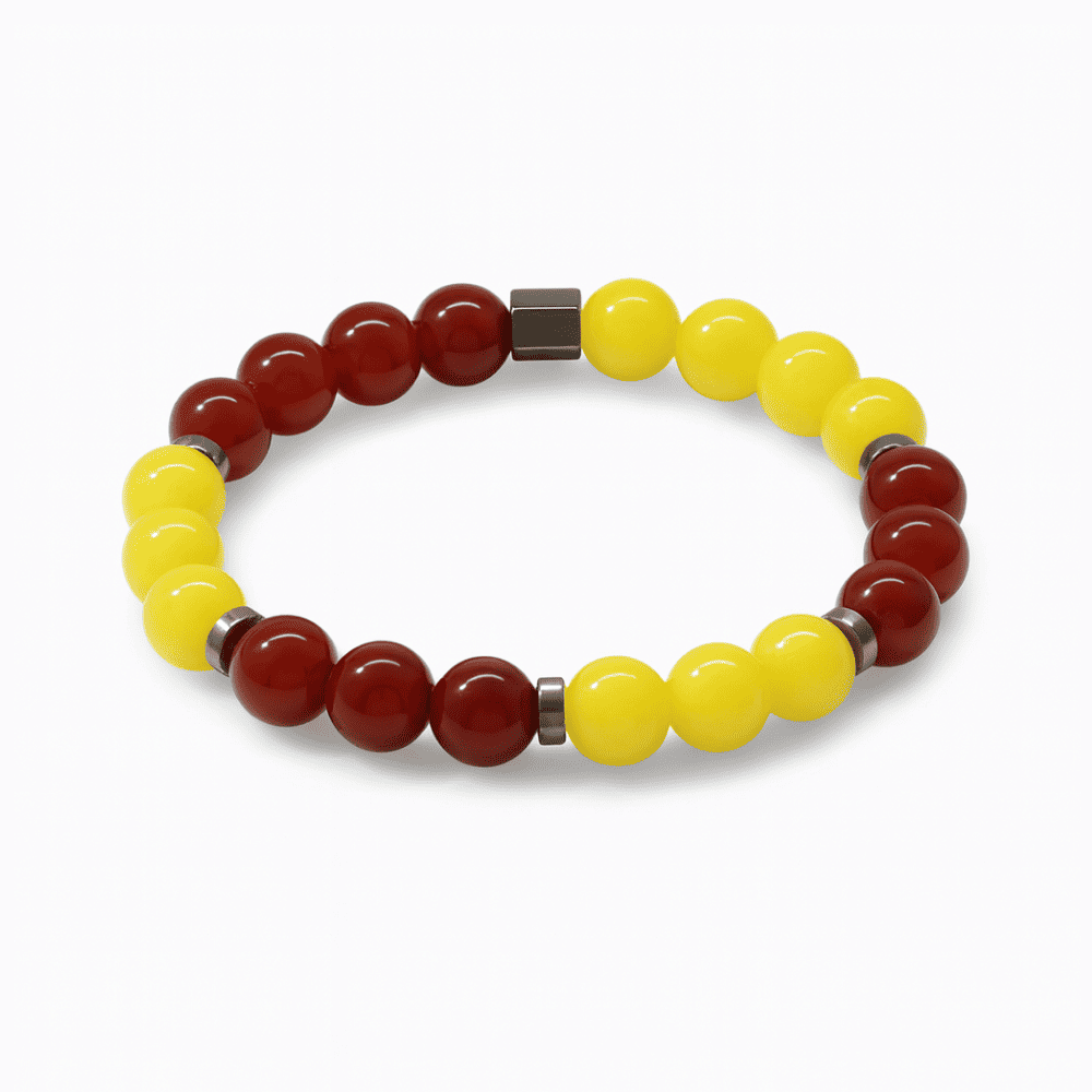 Küre Kesim Sarı Kırmızı Jade Akik Hematit Doğaltaş Kadın Taraftar Bileklik - 4