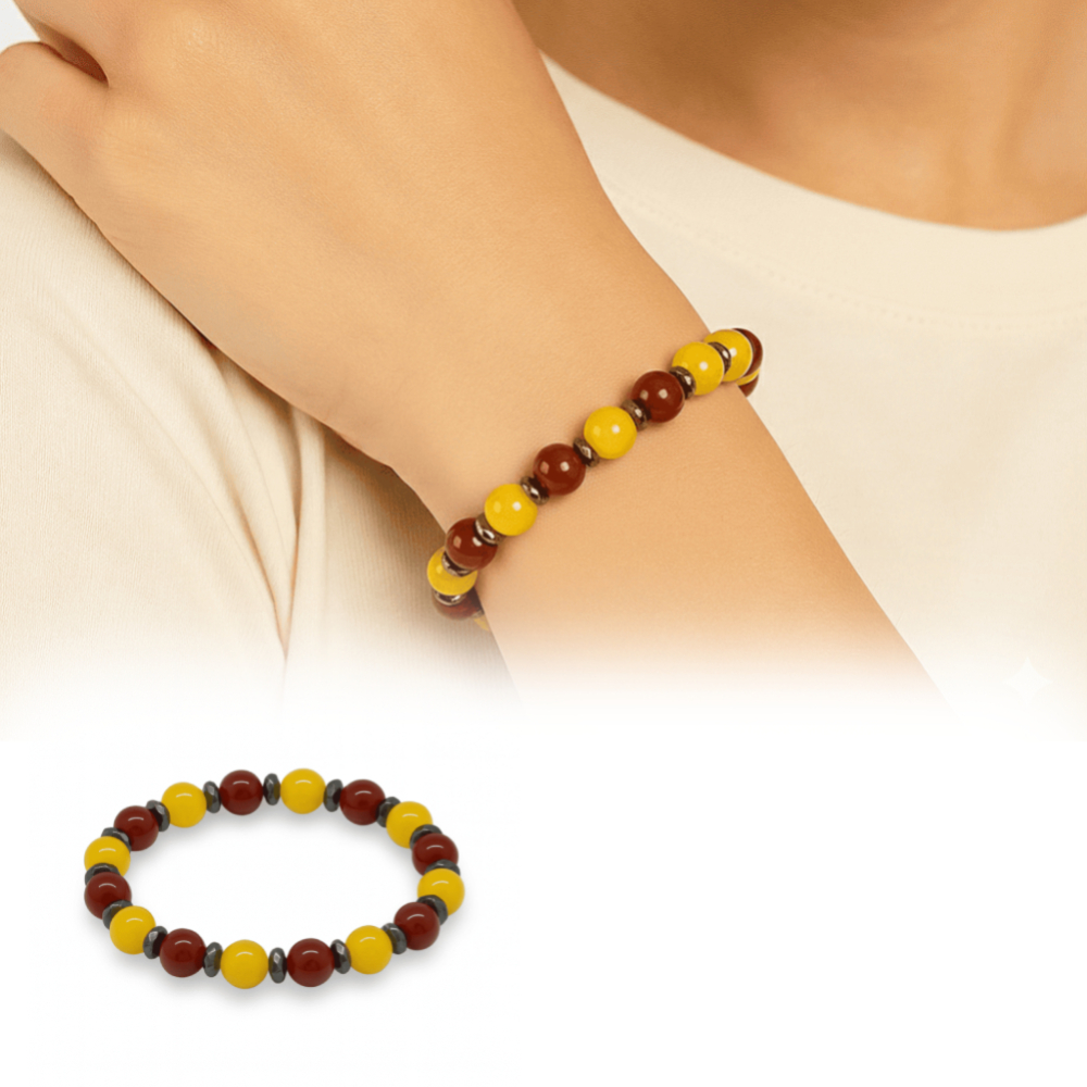 Küre Kesim Sarı Kırmızı Jade Akik Hematit Doğaltaş Kadın Taraftar Bileklik M2 - 1