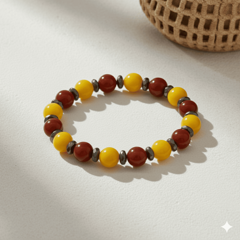 Küre Kesim Sarı Kırmızı Jade Akik Hematit Doğaltaş Kadın Taraftar Bileklik M2 - 3
