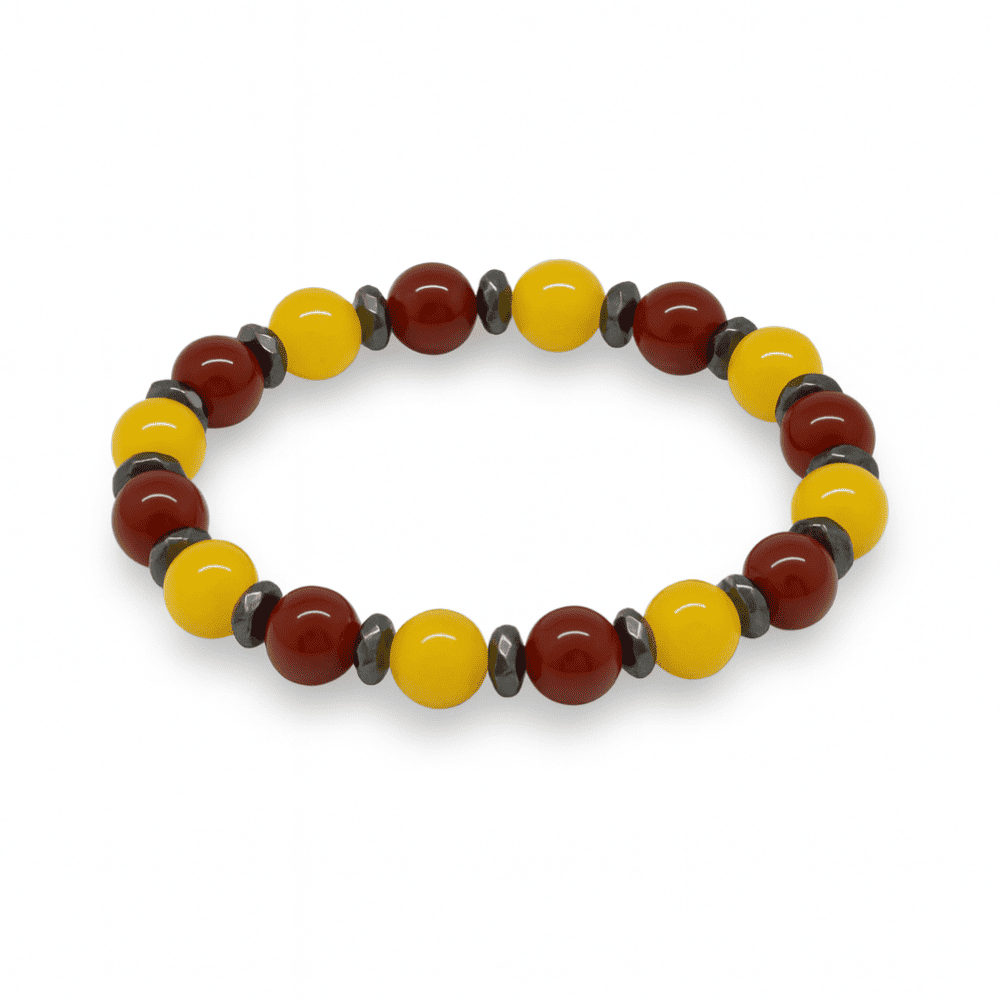 Küre Kesim Sarı Kırmızı Jade Akik Hematit Doğaltaş Kadın Taraftar Bileklik M2 - 4