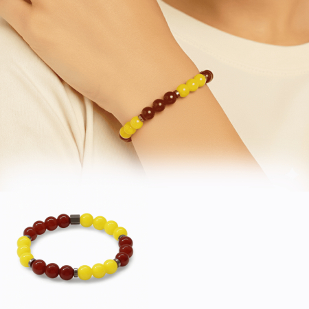 Küre Kesim Sarı Kırmızı Jade Akik Hematit Doğaltaş Kadın Taraftar Bileklik - Tesbihane