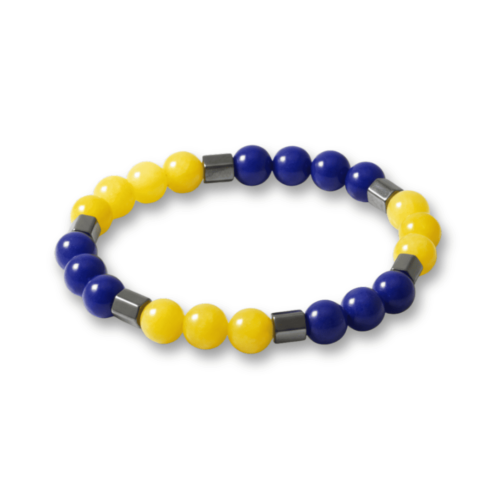 Küre Kesim Sarı Lacivert Jade Hematit Doğaltaş Erkek Taraftar Bileklik - 4