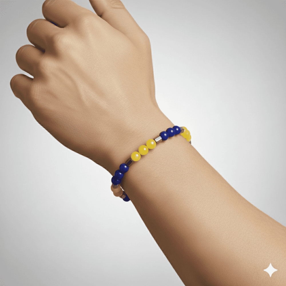 Küre Kesim Sarı Lacivert Jade Hematit Doğaltaş Erkek Taraftar Bileklik - 2