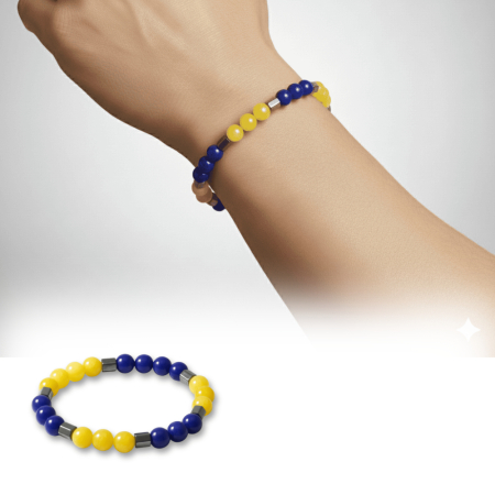 Küre Kesim Sarı Lacivert Jade Hematit Doğaltaş Erkek Taraftar Bileklik - Tesbihane