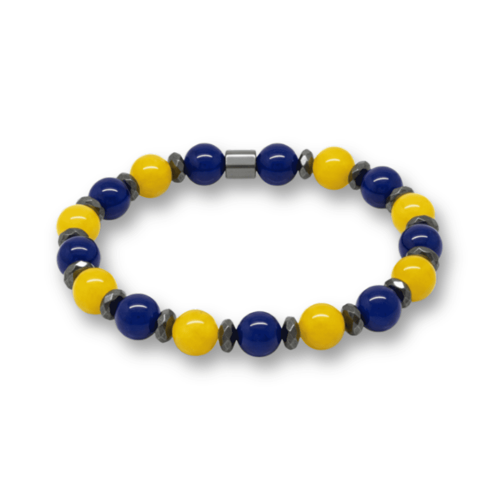 Küre Kesim Sarı Lacivert Jade Hematit Doğaltaş Erkek Taraftar Bileklik - M2 - 4