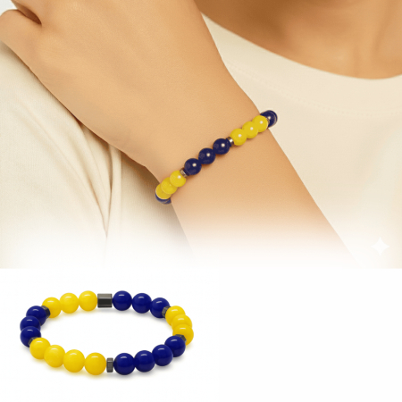 Küre Kesim Sarı Lacivert Jade Hematit Doğaltaş Kadın Taraftar Bileklik - Tesbihane