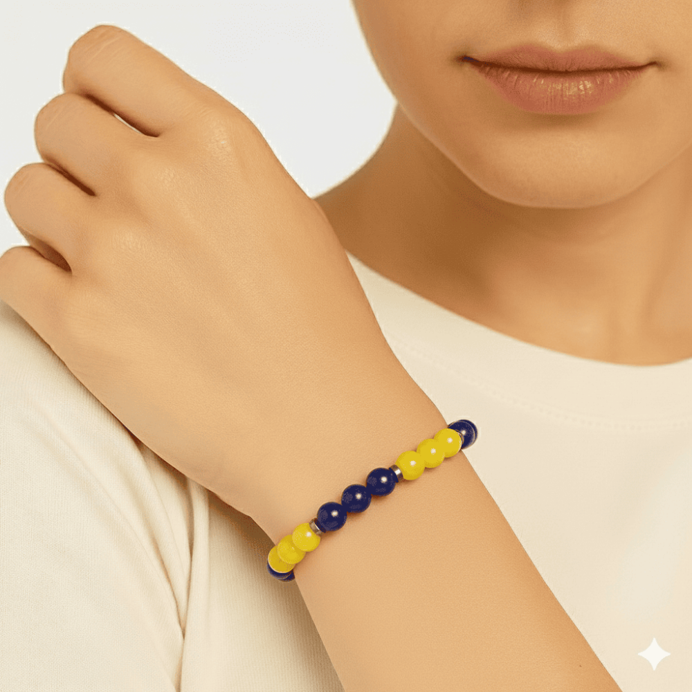 Küre Kesim Sarı Lacivert Jade Hematit Doğaltaş Kadın Taraftar Bileklik - 2