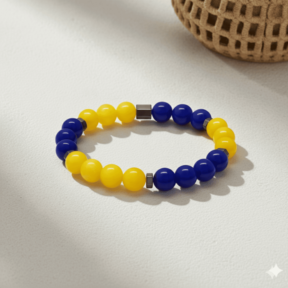 Küre Kesim Sarı Lacivert Jade Hematit Doğaltaş Kadın Taraftar Bileklik - 3
