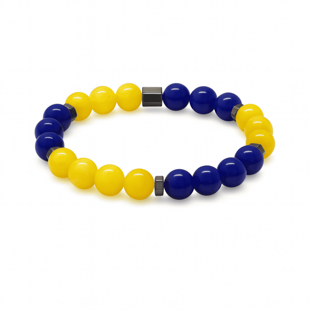 Küre Kesim Sarı Lacivert Jade Hematit Doğaltaş Kadın Taraftar Bileklik - 4