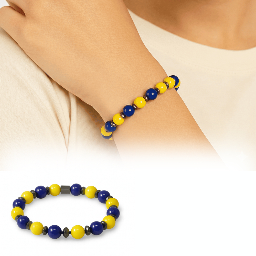 Küre Kesim Sarı Lacivert Jade Hematit Doğaltaş Kadın Taraftar Bileklik M2 - 1