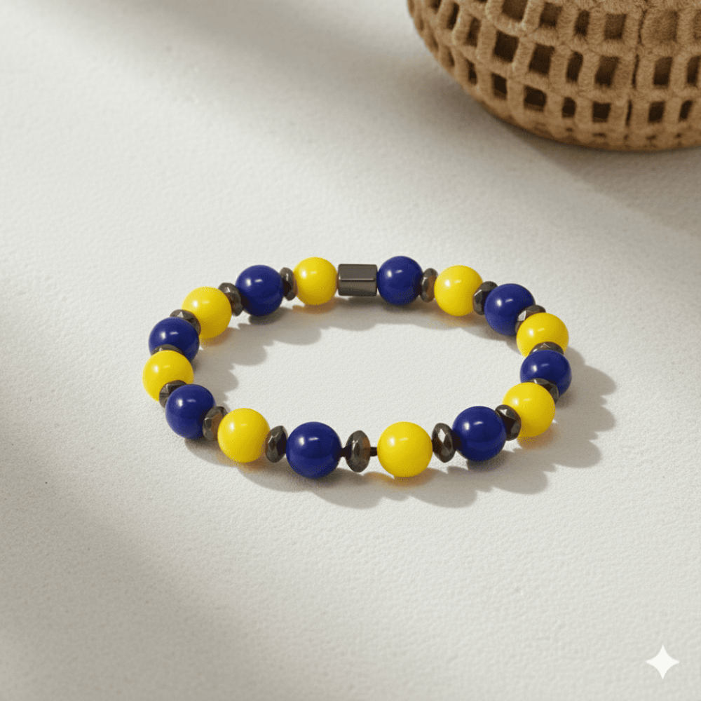Küre Kesim Sarı Lacivert Jade Hematit Doğaltaş Kadın Taraftar Bileklik M2 - 3