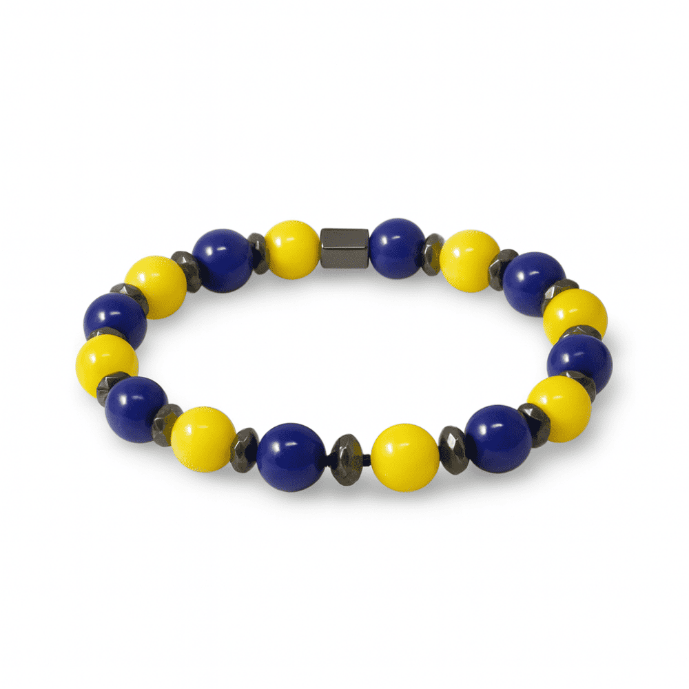 Küre Kesim Sarı Lacivert Jade Hematit Doğaltaş Kadın Taraftar Bileklik M2 - 4