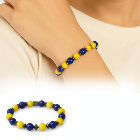 Küre Kesim Sarı Lacivert Jade Hematit Doğaltaş Kadın Taraftar Bileklik M2 - Tesbihane