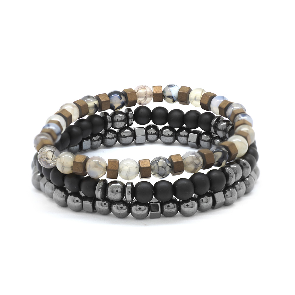 Küre Kesim Siyah Oniks Akik Hematit Kombinli Doğaltaş Bileklik - 3