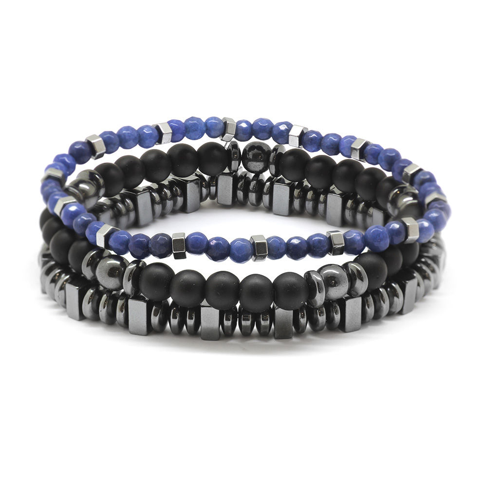 Küre Kesim Siyah Oniks Lapis Hematit Kombinli Doğaltaş Bileklik - 3