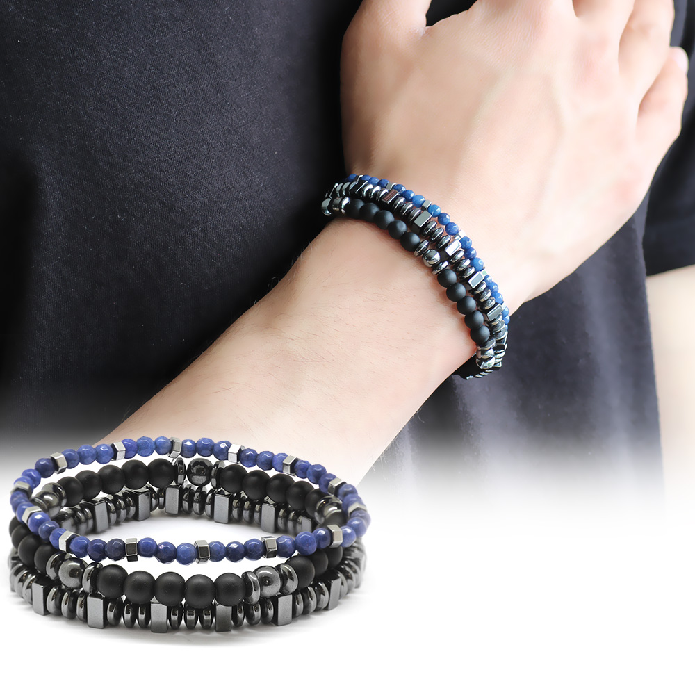 Küre Kesim Siyah Oniks Lapis Hematit Kombinli Doğaltaş Bileklik - 1