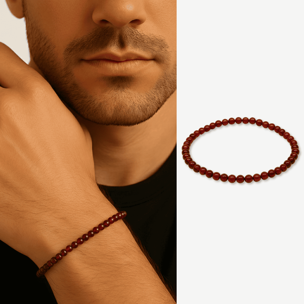 Küre Kesim Soft Kırmızı Doğal Damla Kehribar Erkek Bileklik - 1