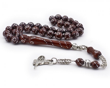 Küre Kesim Tuğra Püsküllü Metal İşlemeli Kuka Tesbih - Tesbihane