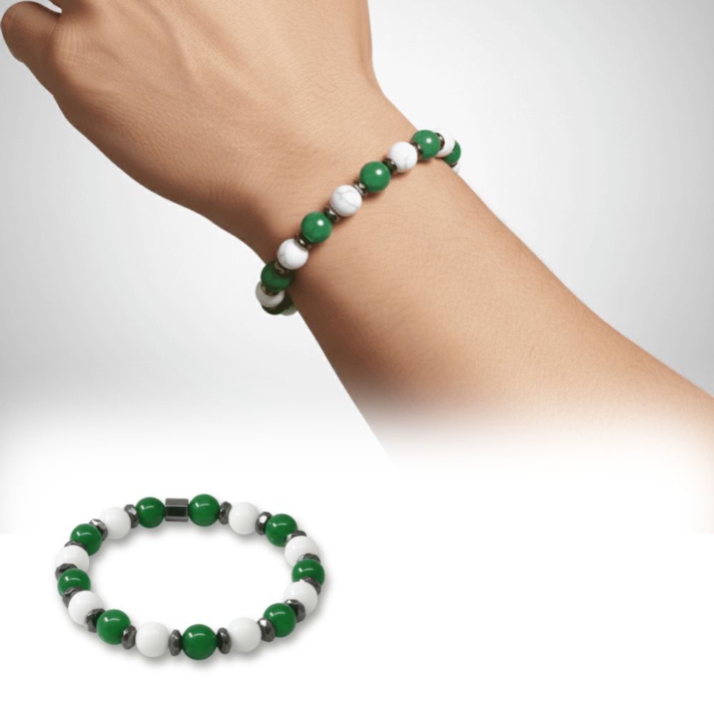 Küre Kesim Yeşil Beyaz Jade Hematit Doğaltaş Erkek Taraftar Bileklik M2 - 1