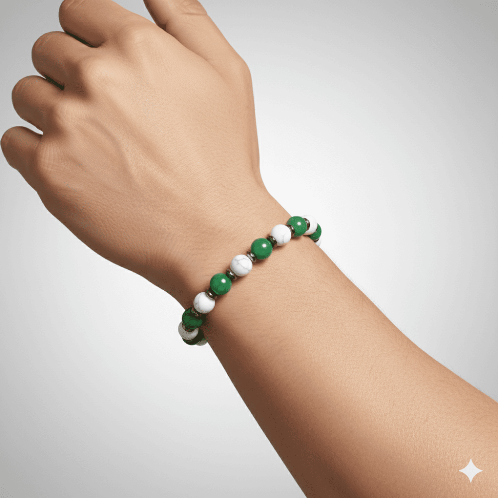 Küre Kesim Yeşil Beyaz Jade Hematit Doğaltaş Erkek Taraftar Bileklik M2 - 2