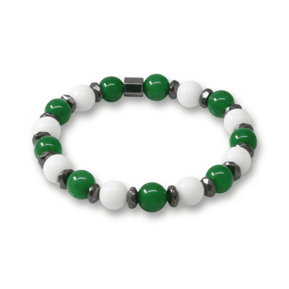 Küre Kesim Yeşil Beyaz Jade Hematit Doğaltaş Erkek Taraftar Bileklik M2 - 4
