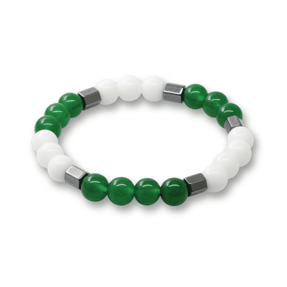 Küre Kesim Yeşil Beyaz Jade Hematit Doğaltaş Erkek Taraftar Bileklik - 4
