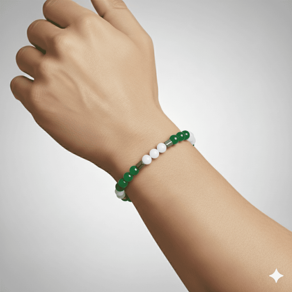 Küre Kesim Yeşil Beyaz Jade Hematit Doğaltaş Erkek Taraftar Bileklik - 2