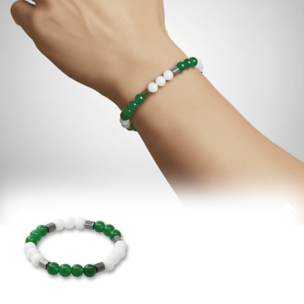 Küre Kesim Yeşil Beyaz Jade Hematit Doğaltaş Erkek Taraftar Bileklik - 1
