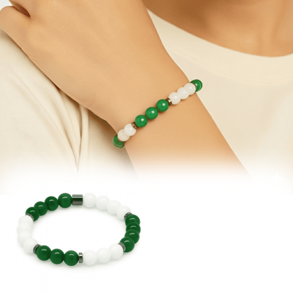 Küre Kesim Yeşil Beyaz Jade Doğaltaş Kadın Taraftar Bileklik - 1
