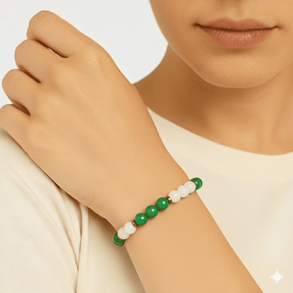 Küre Kesim Yeşil Beyaz Jade Doğaltaş Kadın Taraftar Bileklik - 2