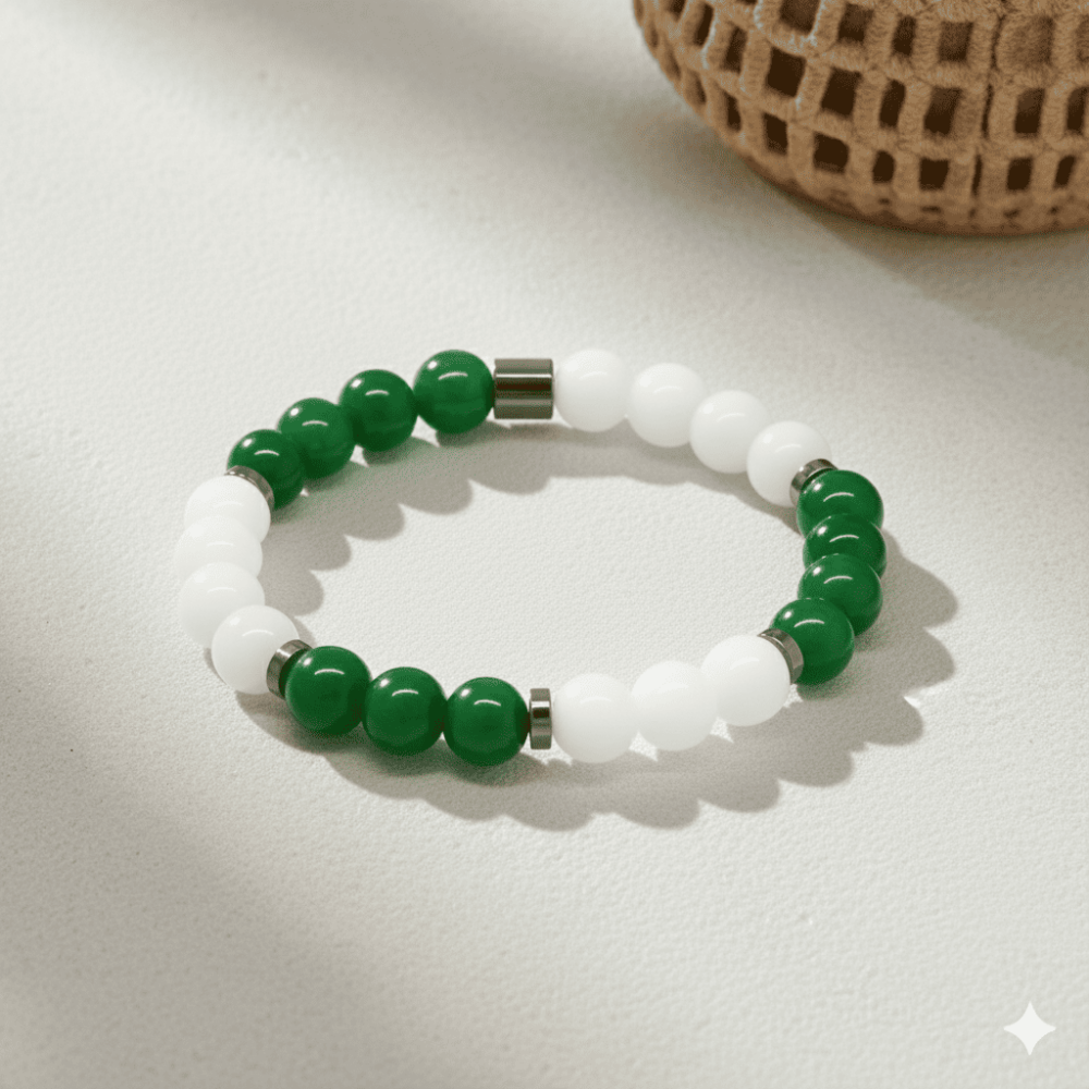 Küre Kesim Yeşil Beyaz Jade Doğaltaş Kadın Taraftar Bileklik - 3