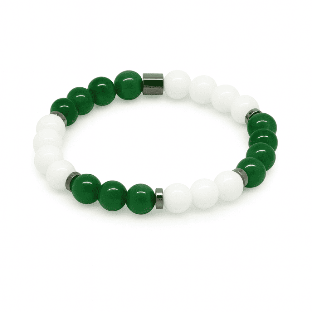 Küre Kesim Yeşil Beyaz Jade Doğaltaş Kadın Taraftar Bileklik - 4