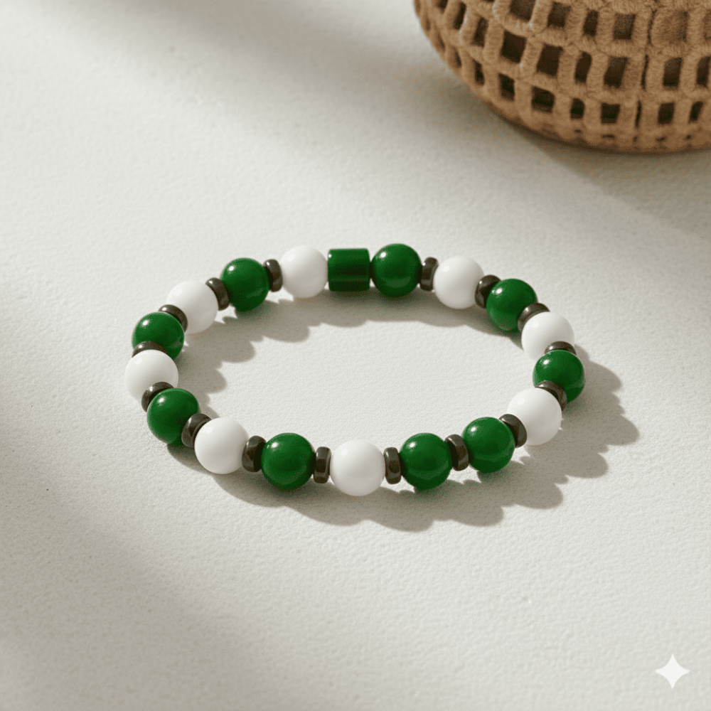 Küre Kesim Yeşil Beyaz Jade Doğaltaş Kadın Taraftar Bileklik M2 - 3