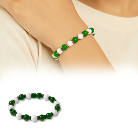 Küre Kesim Yeşil Beyaz Jade Doğaltaş Kadın Taraftar Bileklik M2 - Tesbihane