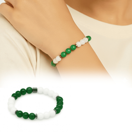 Küre Kesim Yeşil Beyaz Jade Doğaltaş Kadın Taraftar Bileklik - Tesbihane