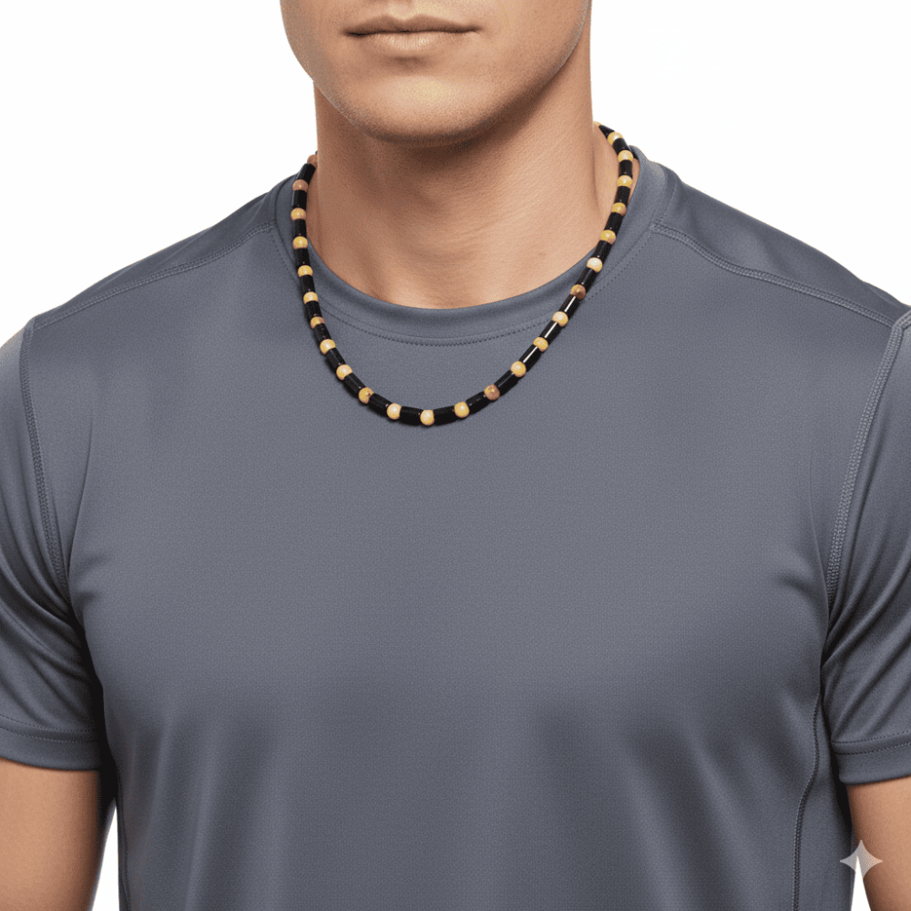 Küre Silindir Kesim Koyu Kırmızı Sarı Renkli Doğal Damla Kehribar Erkek Kolye - 2